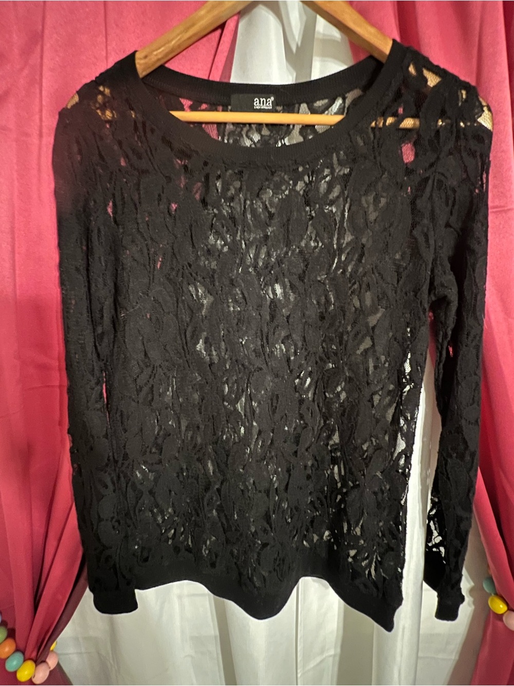 a.n.a Black Floral Lace Long Sleeve Blouse